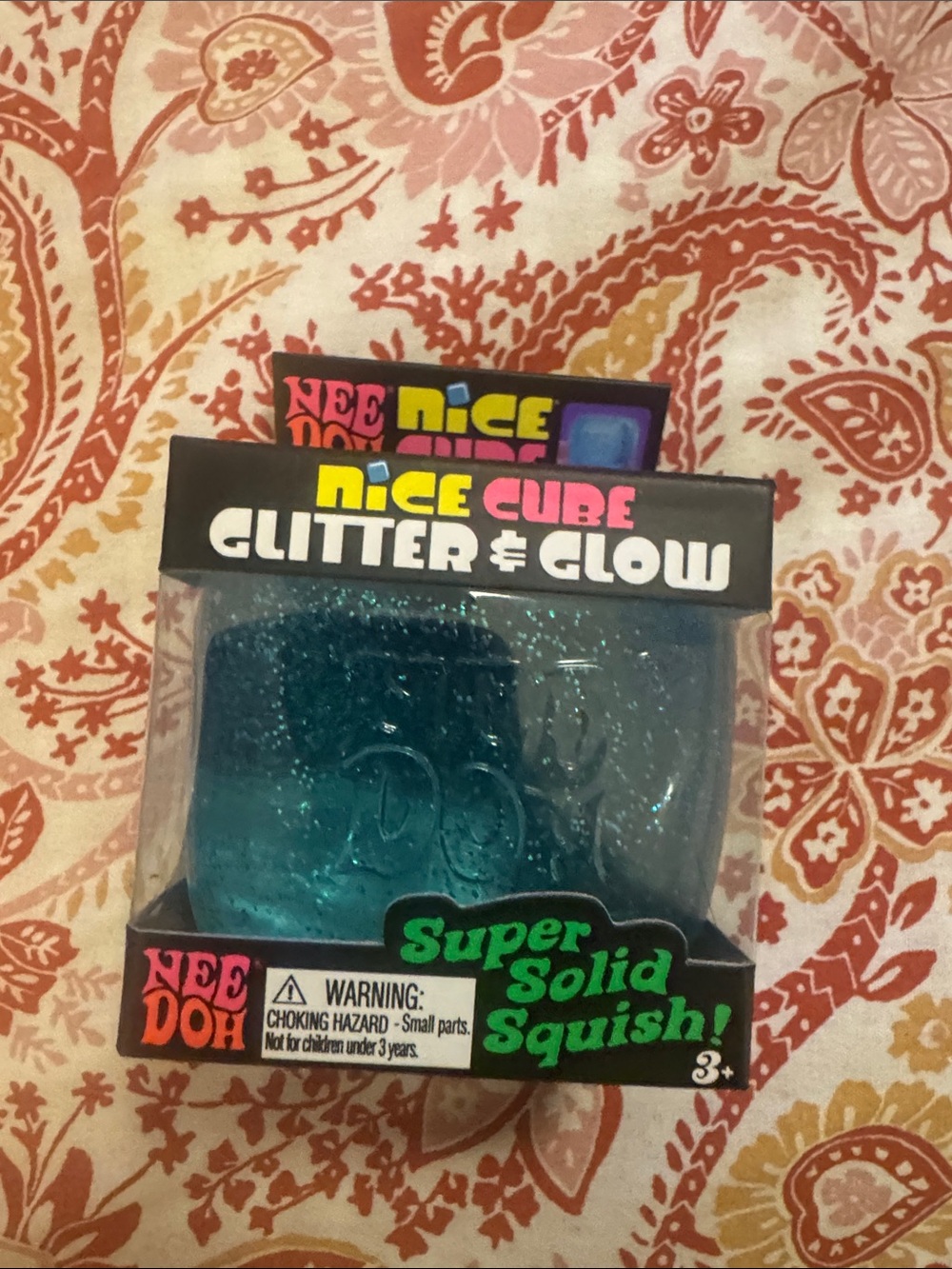 NeeDoh Nice Cube Glitter & Glow Super Solid Squish Toy - Teal Blue
